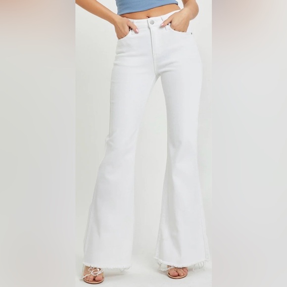 Risen Jeans Denim - NWT Risen Los Angeles Flare Jeans Raw Hem High Waist Boho Stretch Jeans Size 1X